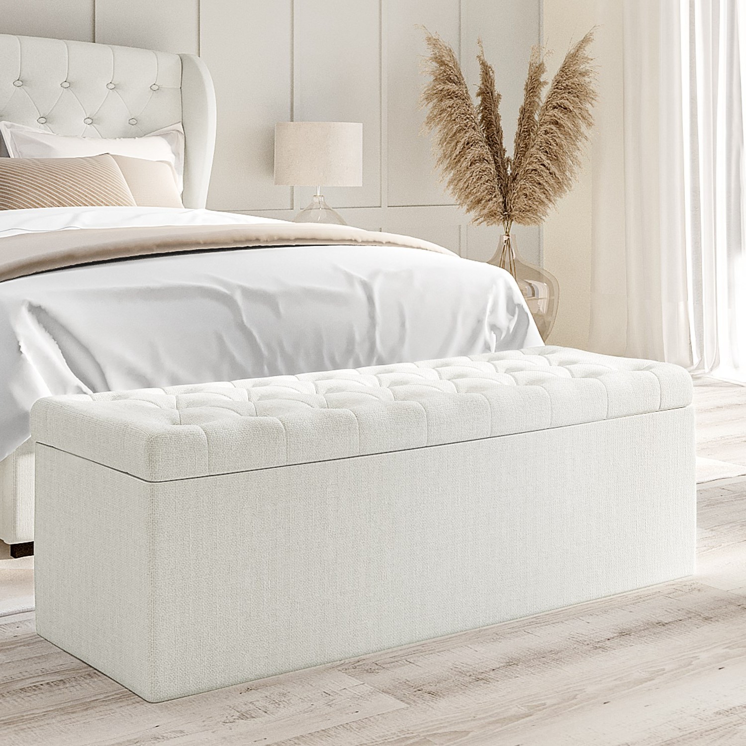 Read more about Cream fabric king size ottoman bed with matching blanket box